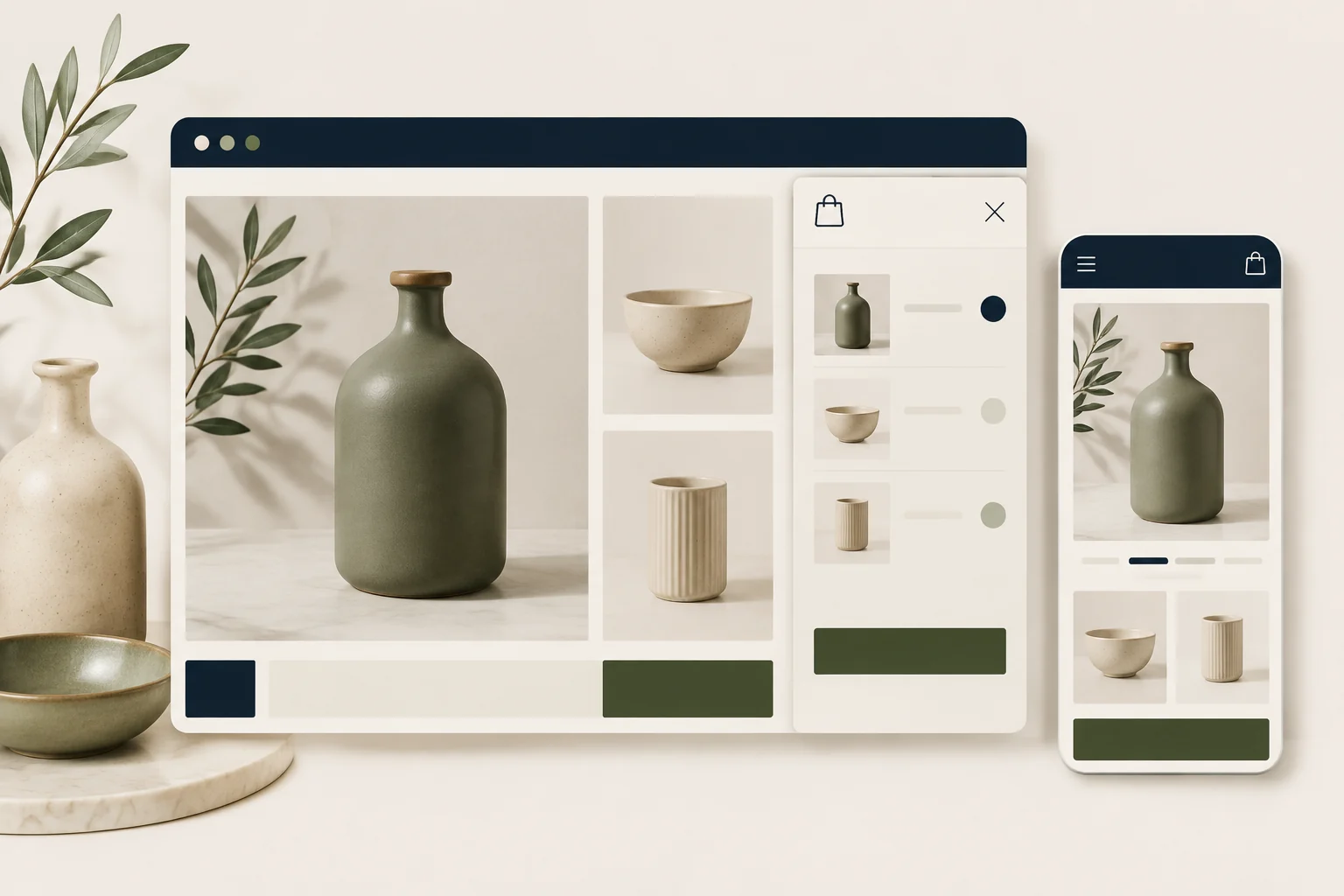 Concept illustration of a custom product storefront and mobile shopping experience